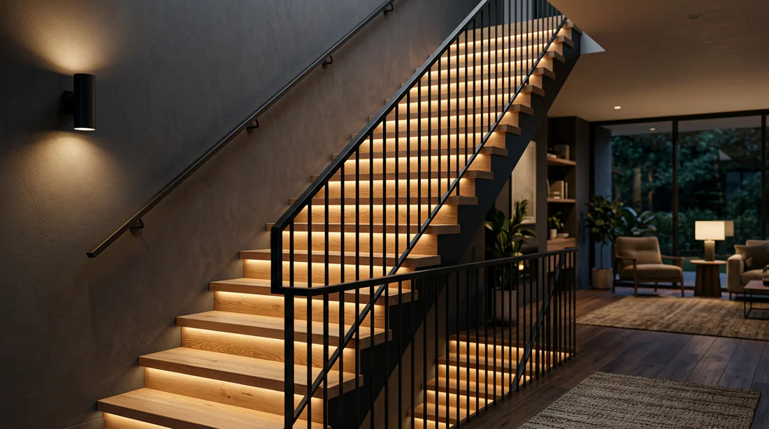 Détecteur de mouvement encastré pour l'allumage automatique de l'éclairage de l'escalier.