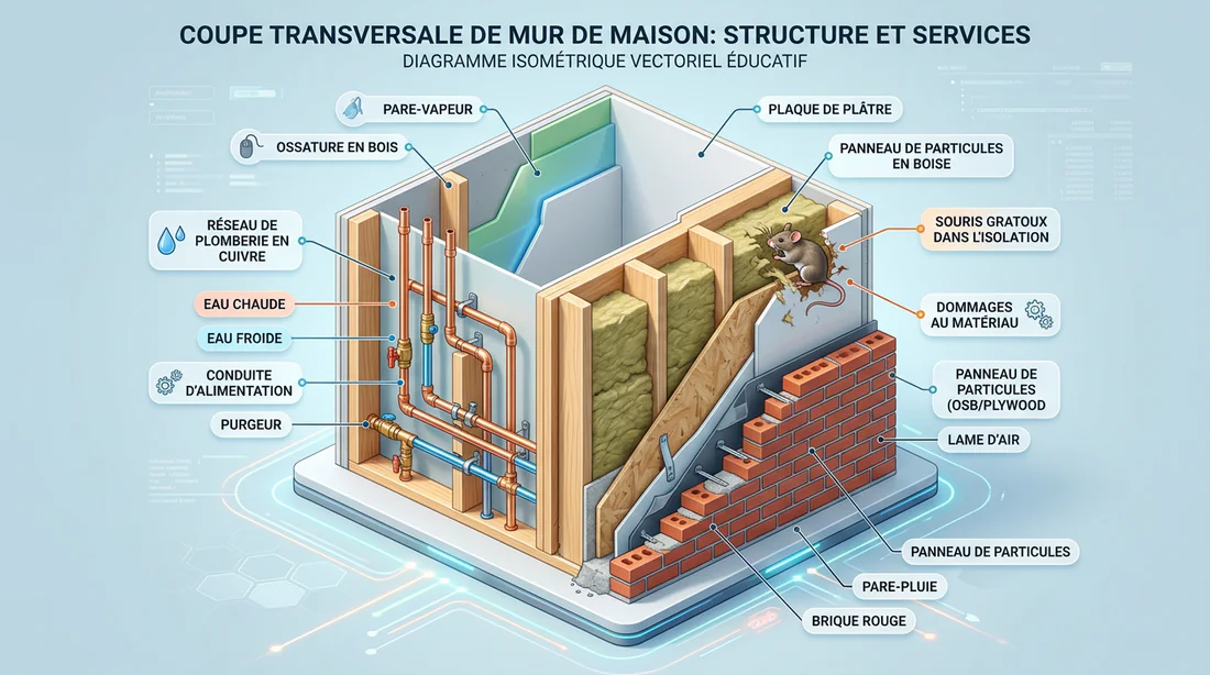 Personne écoutant à travers un mur pour identifier la source du bruit nocturne
