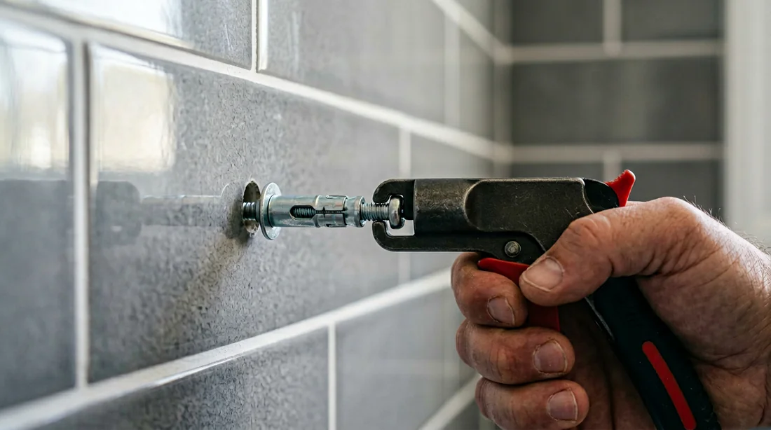 Technique de perçage du carrelage avec du ruban adhésif pour éviter les éclats.