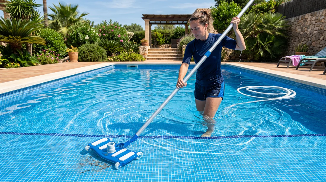 Identification des vers rouges nageant dans l'eau d'une piscine avec des sédiments.