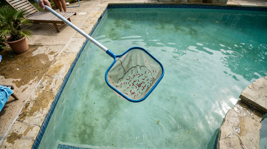 Moucherons chironomes survolant la surface d'une piscine pour pondre des œufs.