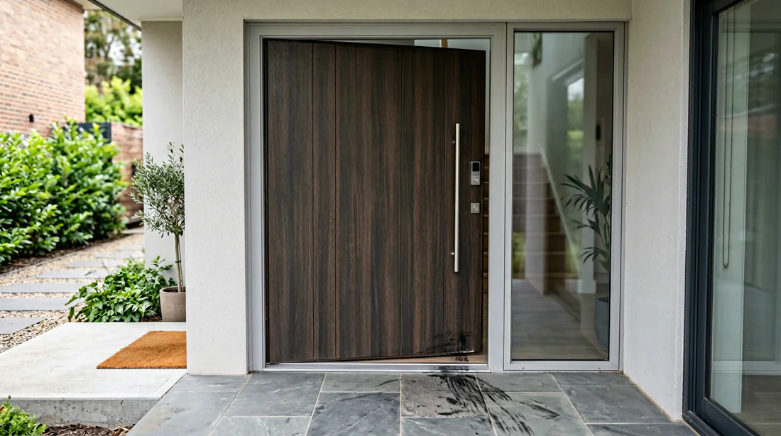 Porte d'entrée moderne présentant un défaut d'alignement