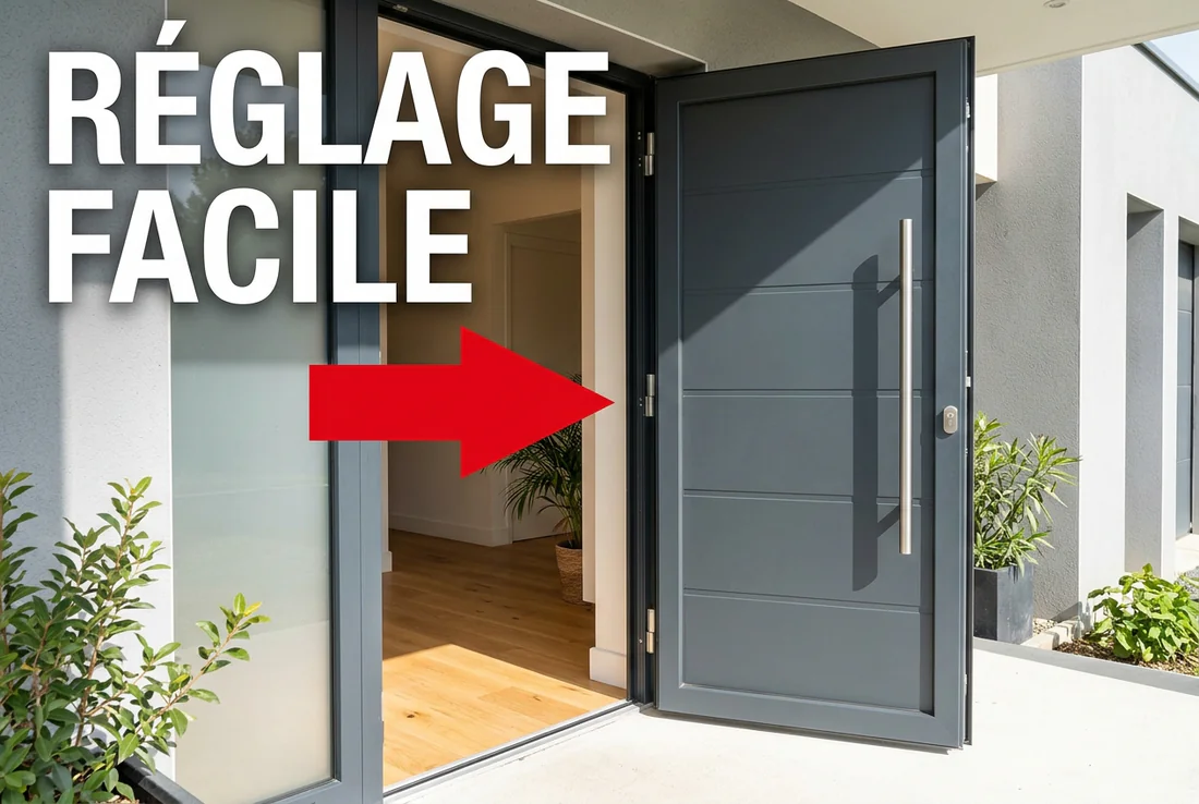 Schéma des différents points de réglage d'une paumelle de porte