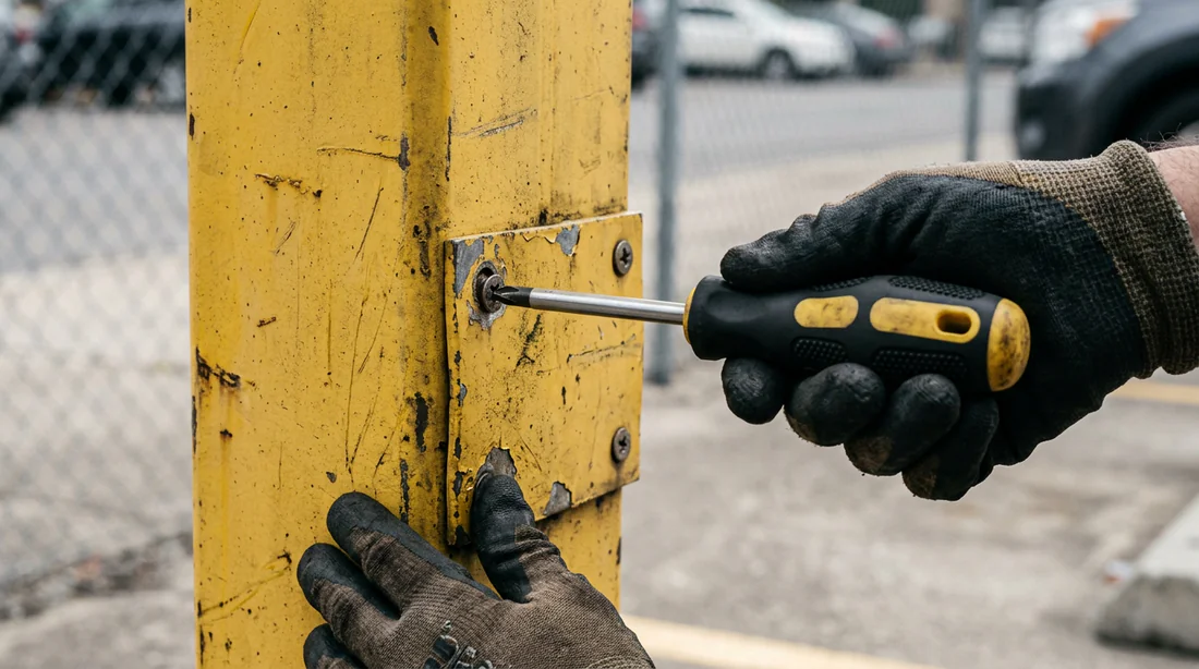 Liste des outils nécessaires pour changer le barillet d'un arceau de protection.