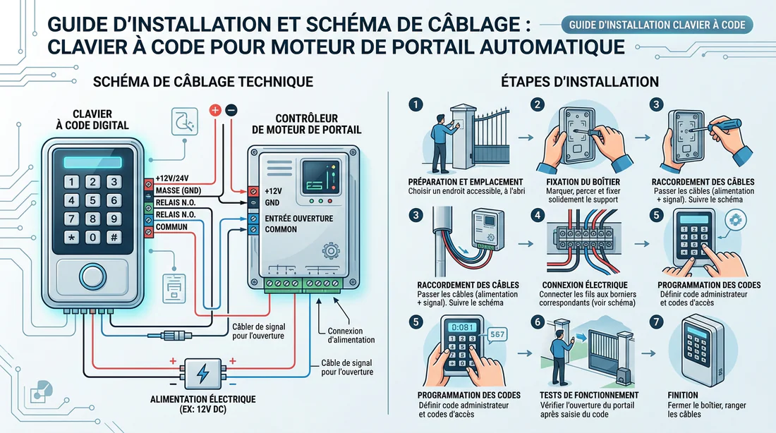 Différents modèles de digicodes et systèmes d'accès pour portails automatiques.