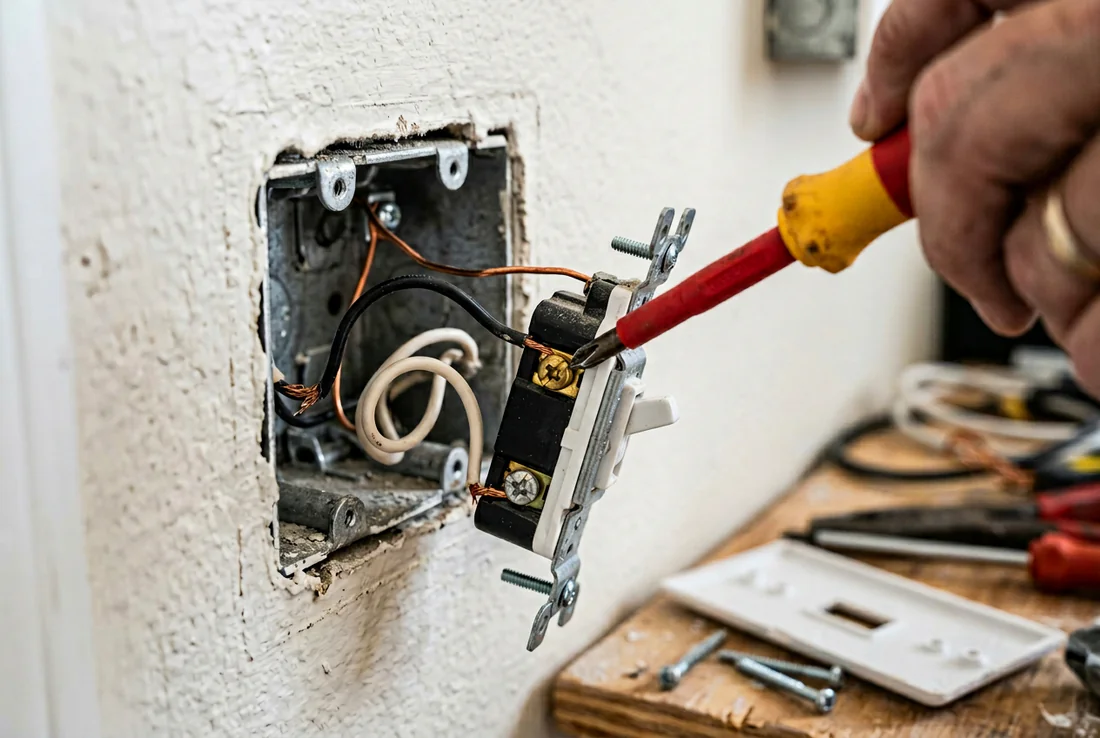 Outils pour électricité : multimètre, tournevis isolés et pince à dénuder