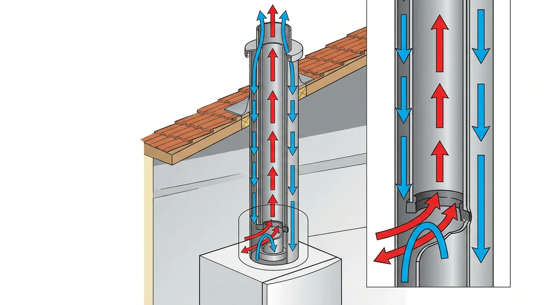 Illustration du problème de recirculation des fumées dans une ventouse