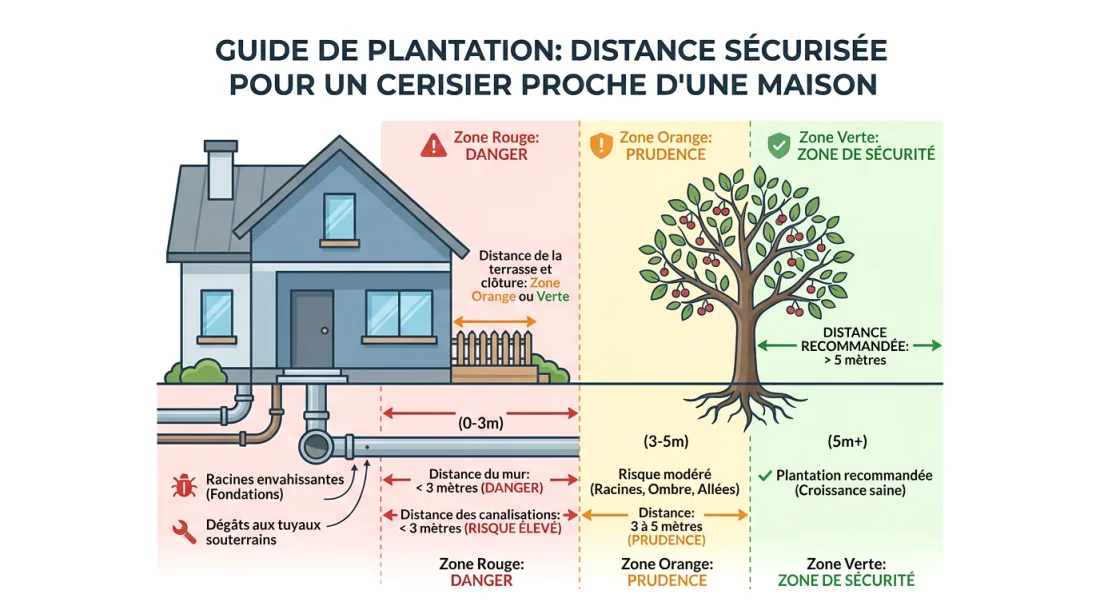 Racines de cerisier fissurées dans un mur de fondation en béton – danger structurel