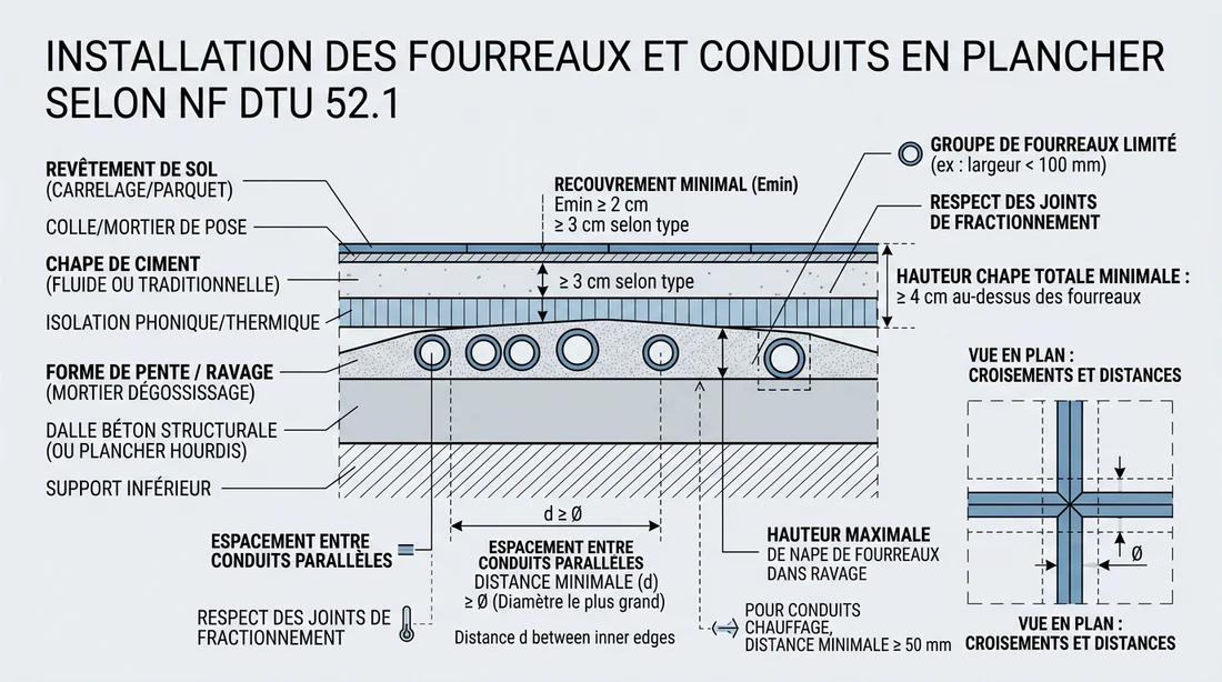 Infographie des différents types de fourreaux et codes couleurs par réseau.