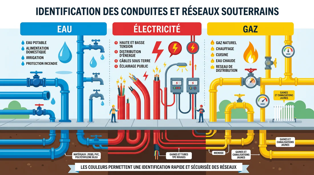 Schéma technique de pose des réseaux conforme à la norme NF DTU 52.1.